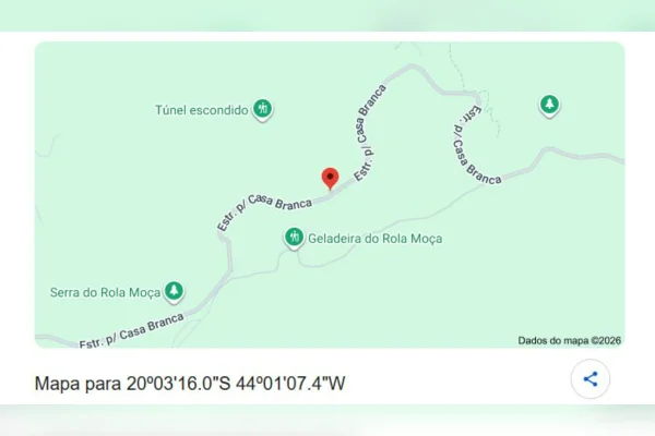 Mapa onde o o carro despencou na Serra do Rola Moça