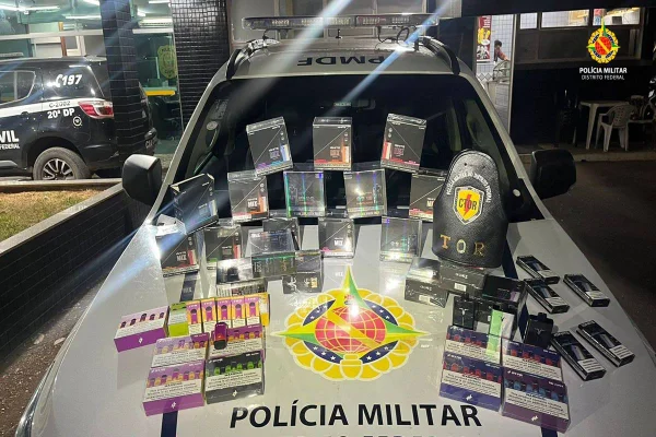 Cigarros eletrônicos apreendidos pela PMDF em Santa Maria.