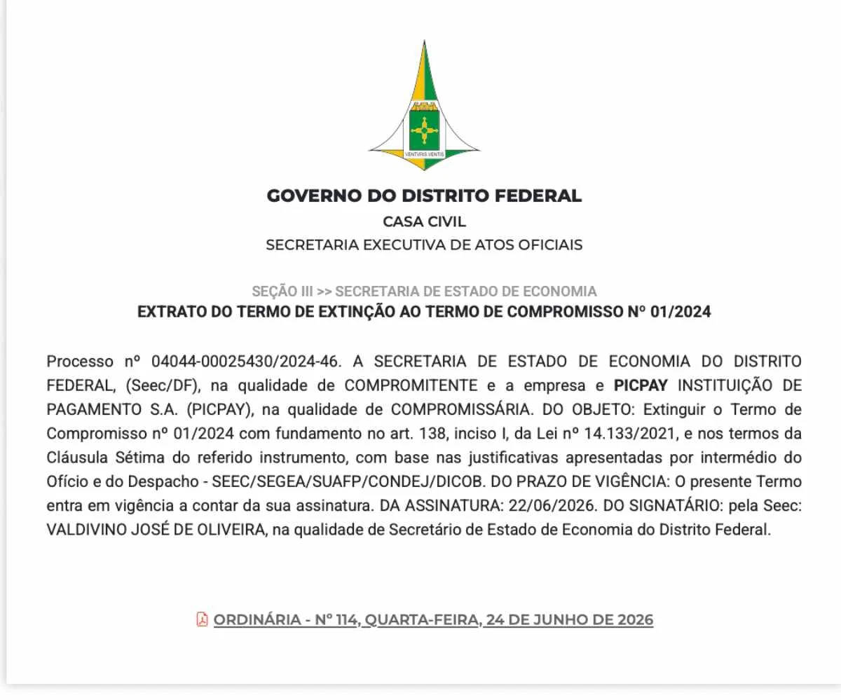 Extinção do termo de compromisso com o PicPay Extinção do termo de compromisso com o PicPay