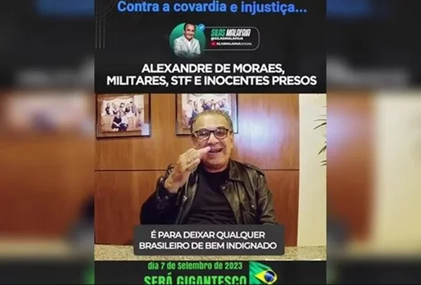 Imagem colorida de frame de vídeo de convocação de manifestação para 7 de Setembro