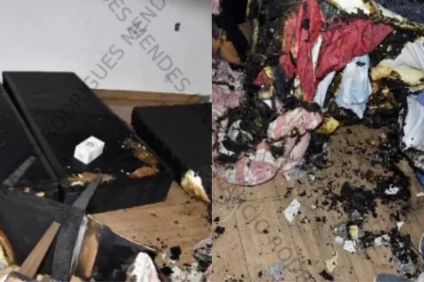Imagem colorida de itens destruidos por incêndio pai de cigada envolvida no caso brigadeirão - Metrópoles