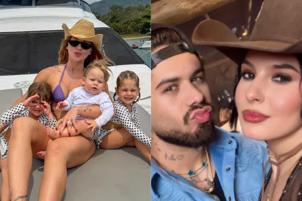 Montagem: Virginia e os três filhos; Zé Felipe e Ana Castela