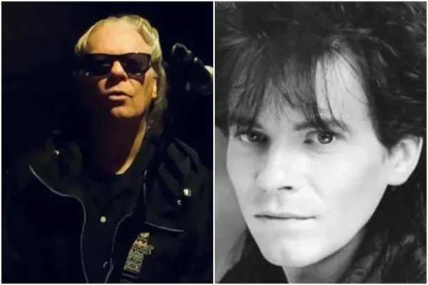 Montagem colorida com duas fotos de Andy Taylor, guitarrista da banda Duran Duran. À direita uma foto em preto e branco, à esquerda uma foto colorida - Metrópoles