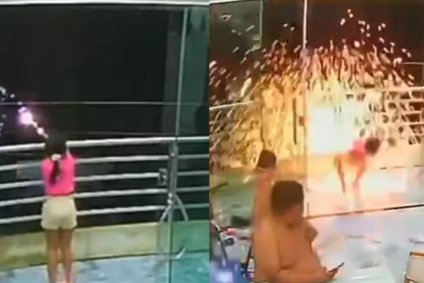 Montagem com foto colorida de menina levando choque e sofrendo descarga elétrica - Metrópoles