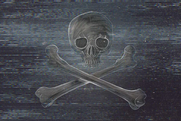 Imagem colorida de caveira simbolizando caveira de pirataria - Metrópoles