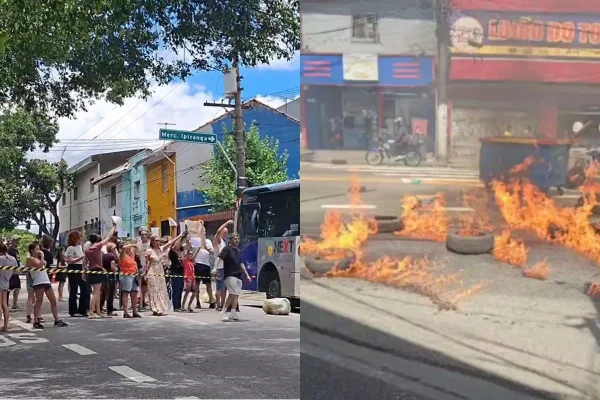 Imagem colorida mostra protesto contra Enel no Ipiranga e no Grajaú após dias sem luz. Metrópoles