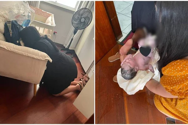 mulher após trabalho de parto