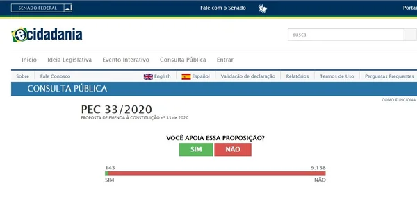 Após revés sobre PEC da reeleição, Senado retira do ar consulta pública
