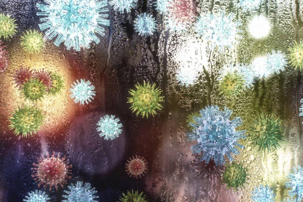 ilustração colorida de vírus que causam gripe
