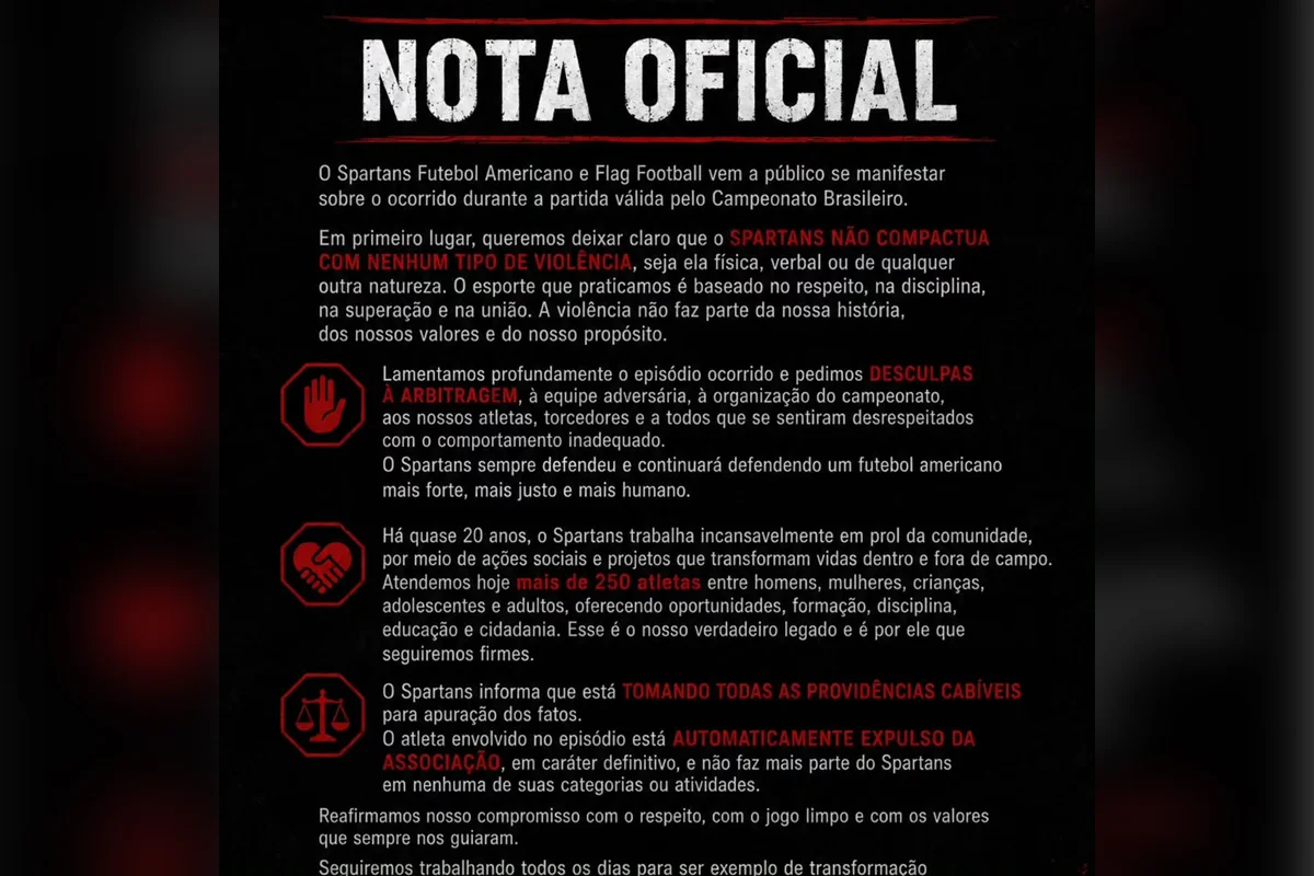 Juiz é agredido e recebe ameaça de morte em jogo de futebol americano - imagem 3 Juiz é agredido e recebe ameaça de morte em jogo de futebol americano - imagem 3
