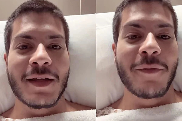 montagem com duas fotos do rosto de arthur aguiar
