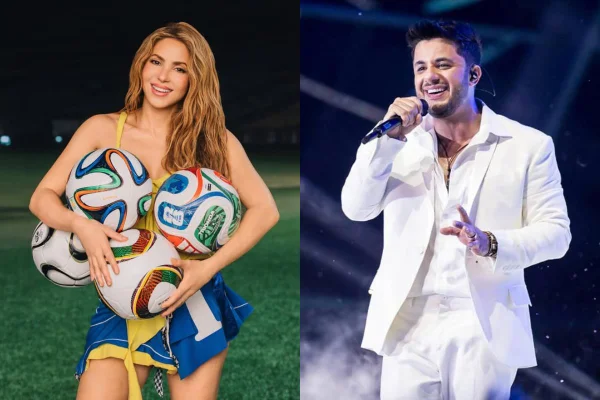 Montagem com fotos de Shakira e Cristiano Araújo