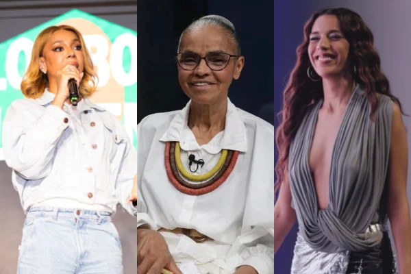 Montagem com fotos cooridas de Marina Sena, Marina Silva e Erika Hilton