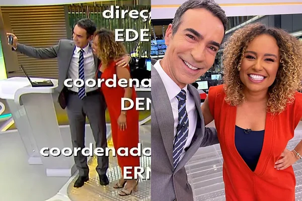 Cesar Tralli e Karine Alves no Jornal Hoje
