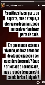 Logo após compartilhar as mensagens de ódio que recebeu, a influenciadora fez um forte desabafo