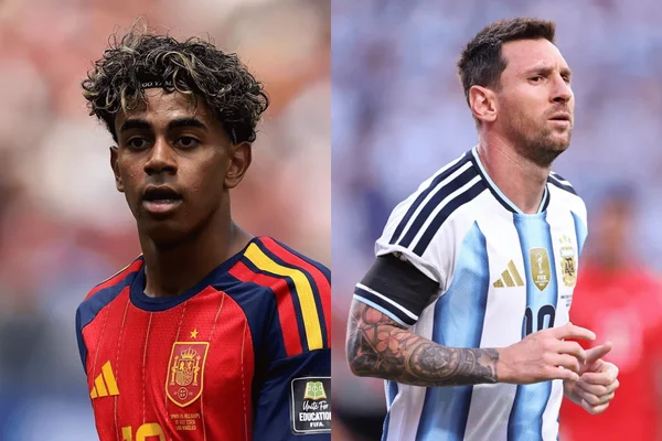 Lamine Yamal, da Espanha, e Lionel Messi, da Argentina