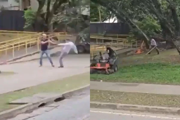 Dois homens foram flagrados brigando dentro do campus da Universidade de São Paulo. Segundo a USP, eles não são professores da Poli - Metrópoles