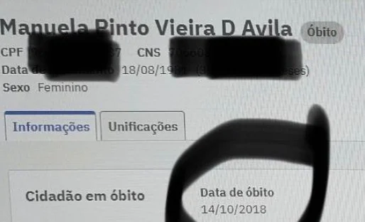 Manuela d'Ávila consta como morta no SUS