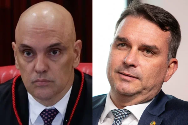 O ministro do STF Alexandre de Moraes e o senador Flávio Bolsonaro (PL-RJ)