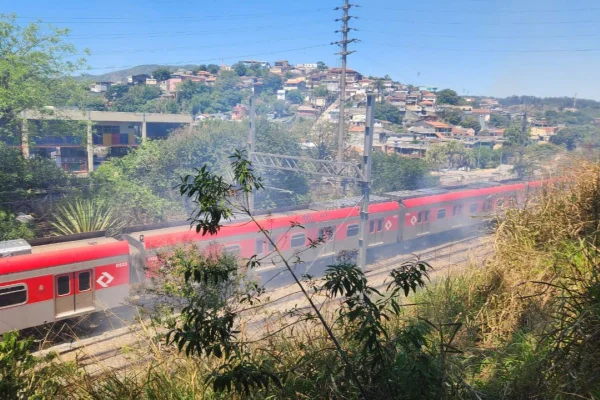 Fogo atinge vegetação próxima aos trilhos da CPTM em Perus e levanta grande nuvem de fumaça - Metrópoles
