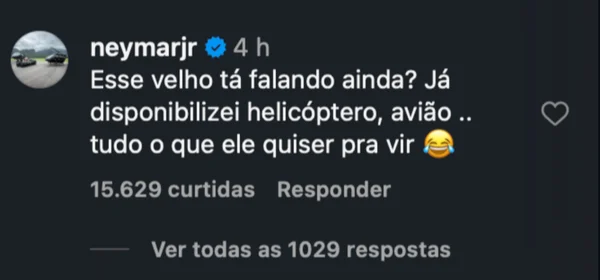 Neymar debocha de jornalista após desafio para x1: “Está falando ainda?” - destaque galeria Neymar debocha de jornalista após desafio para x1: “Está falando ainda?” - destaque galeria