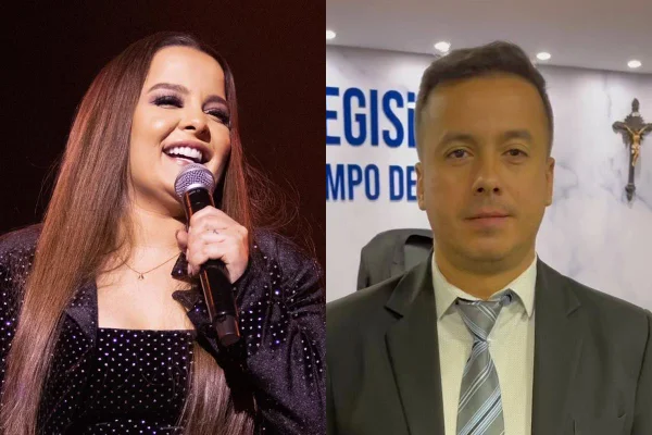 Fotos coloridas de cantora Maiara e vereador Rafael Victor
