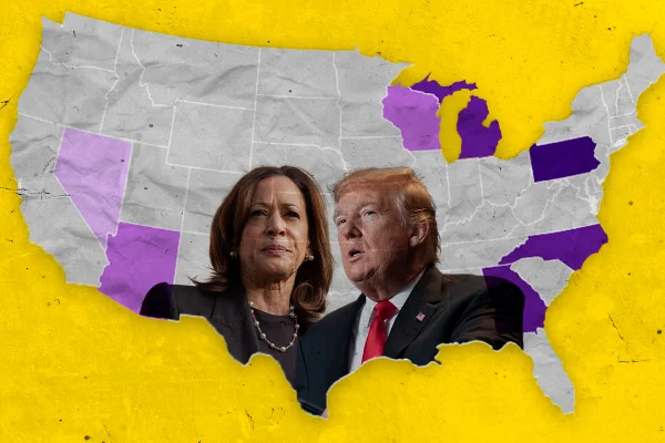 Imagem colorida de Kamala e Trump - Metrópoles