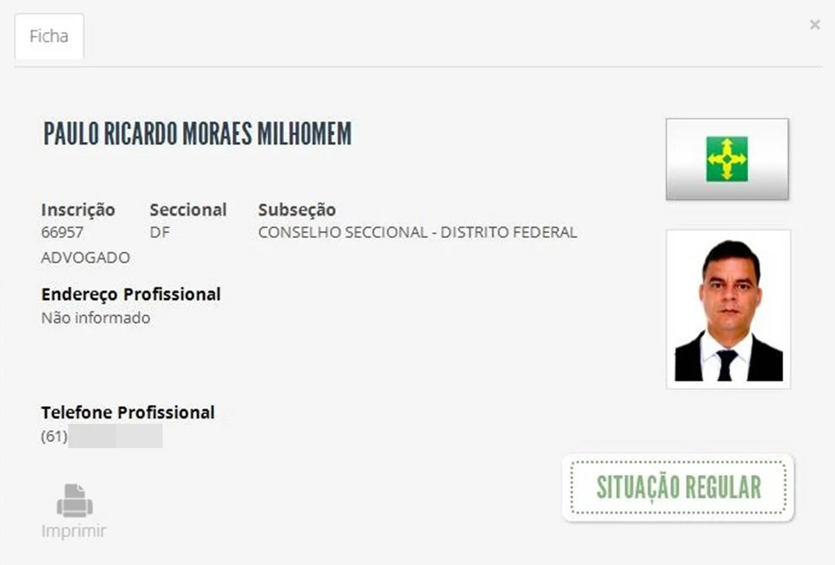 Apesar de ter sido condenado no âmbito criminal, Paulo Ricardo Moraes Milhomem permanece com sua inscrição ativa na Ordem dos Advogados do Brasil (OAB) Apesar de ter sido condenado no âmbito criminal, Paulo Ricardo Moraes Milhomem permanece com sua inscrição ativa na Ordem dos Advogados do Brasil (OAB)