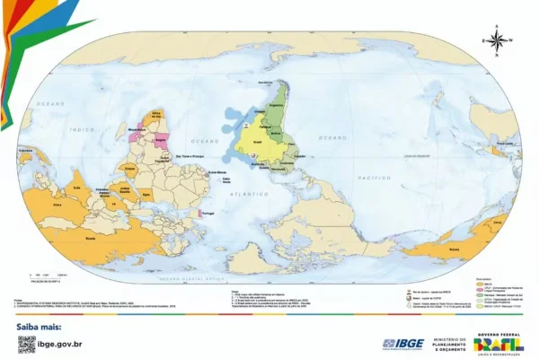 Imagem colorida, IBGE lança mapa com Brasil ao centro para destacar protagonismo global - Metrópoles