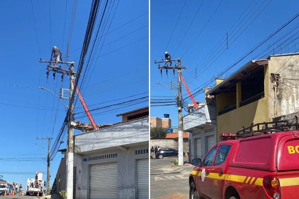 homem em cima de poste em rua - metrópoles