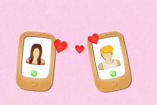 Ilustração de dois celulares com corações - Metrópoles