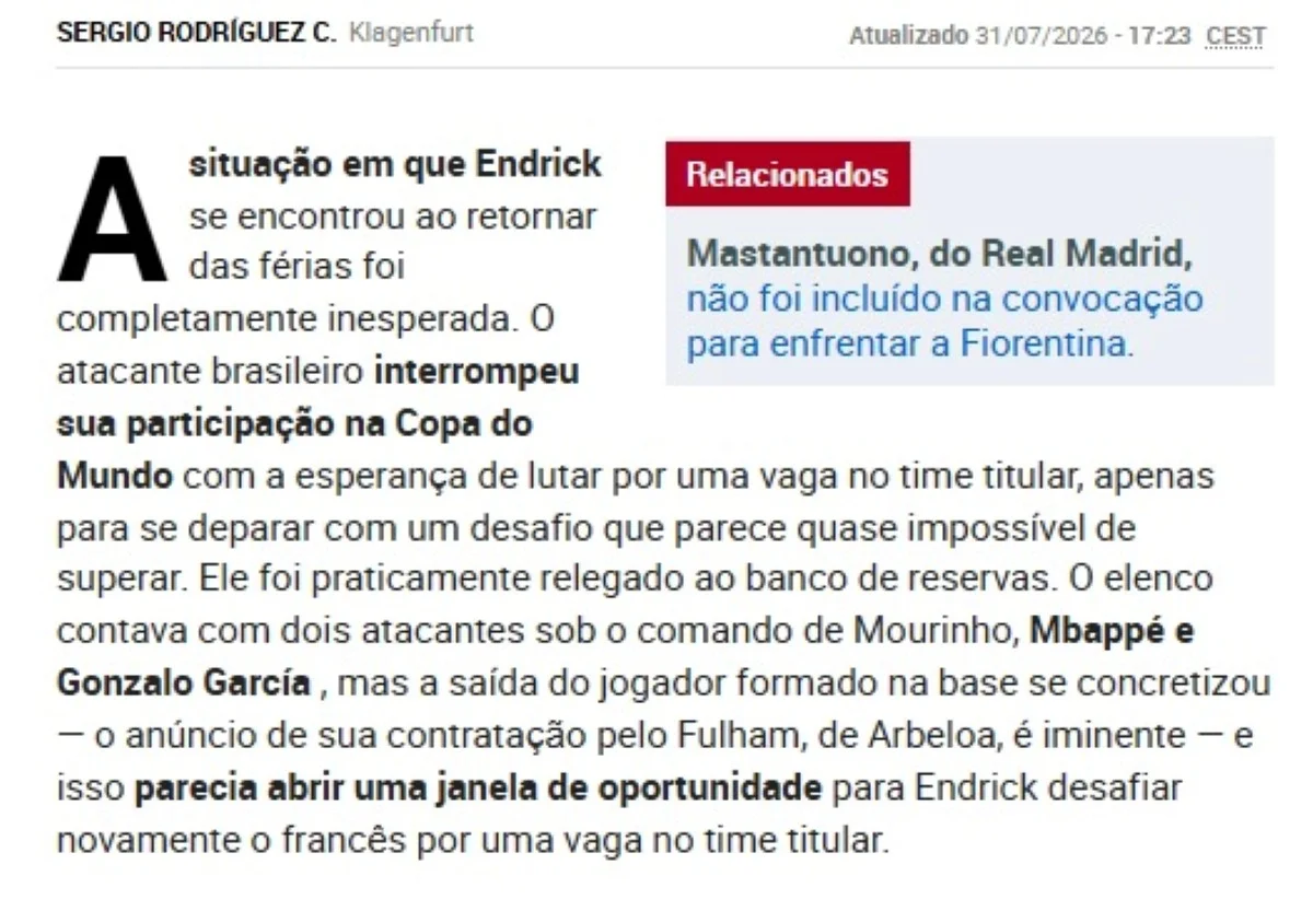 Jornal espanhol define Endrick como “vítima” após nova contratação - imagem 2 Jornal espanhol define Endrick como “vítima” após nova contratação - imagem 2