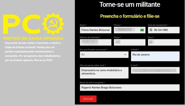 Após dados vazados, internautas tentam filiar Flávio Bolsonaro ao PCO