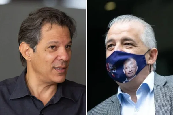 Montagem com fotos de Fernando Haddad e Márcio França