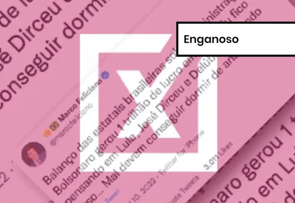 Imagem colorida de post enganoso sobre lucro das empresas estatais em 2021