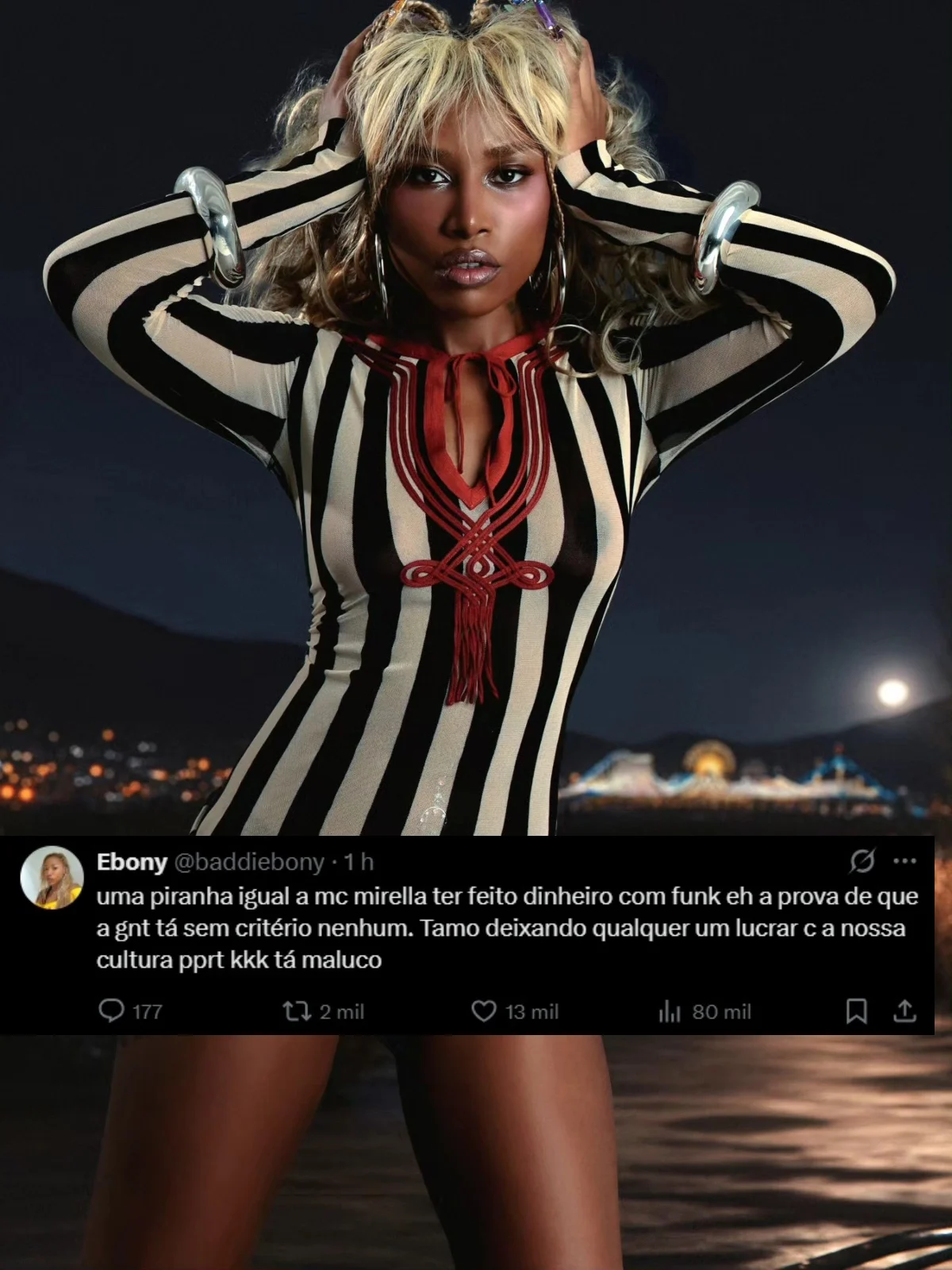 Ebony criticou MC Mirella nas redes sociais. Ebony criticou MC Mirella nas redes sociais.