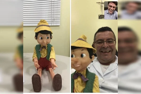 Filho presenteia pai com Pinóquio
