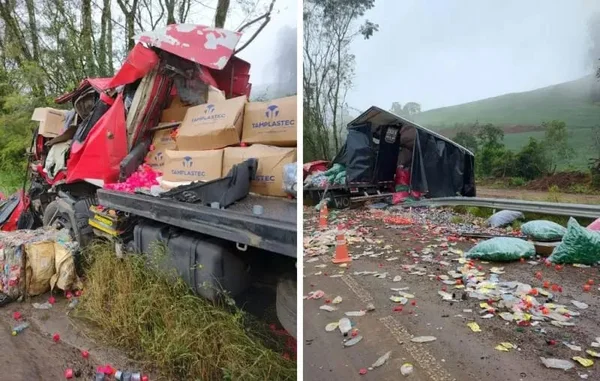 Caminhoneiro morre soterrado por carga em acidente entre RS e SC