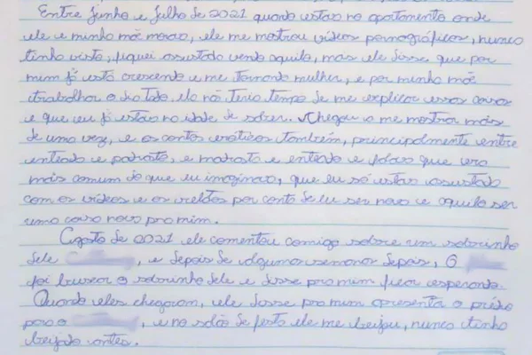 Imagem de carta redigida à caneta com letra cursiva - Metrópoles
