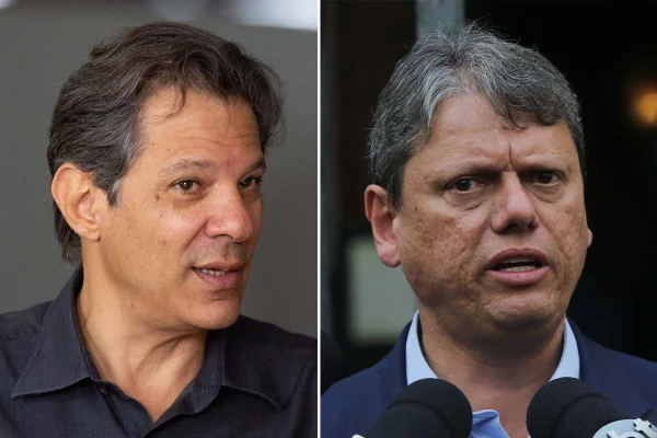 Imagem colorida de Fernando Haddad e Tarcísio de Freitas. Petista fez críticas sobre educação em SP. Metrópoles