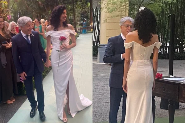 Foto colorida casamento Caco Barcellos e Carla Tilley - Metrópoles