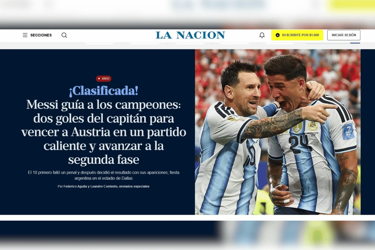Jornal La Nacion após vitória da Argentina na Copa do Mundo Jornal La Nacion após vitória da Argentina na Copa do Mundo