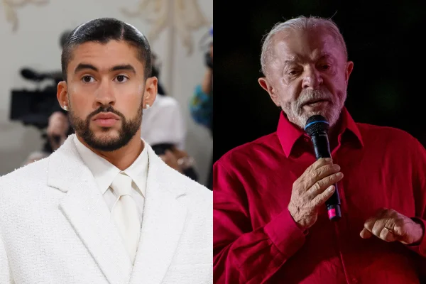 Montagem de imagens mostra, da esquerda para a direita, Bad Bunny e Lula - Metrópoles
