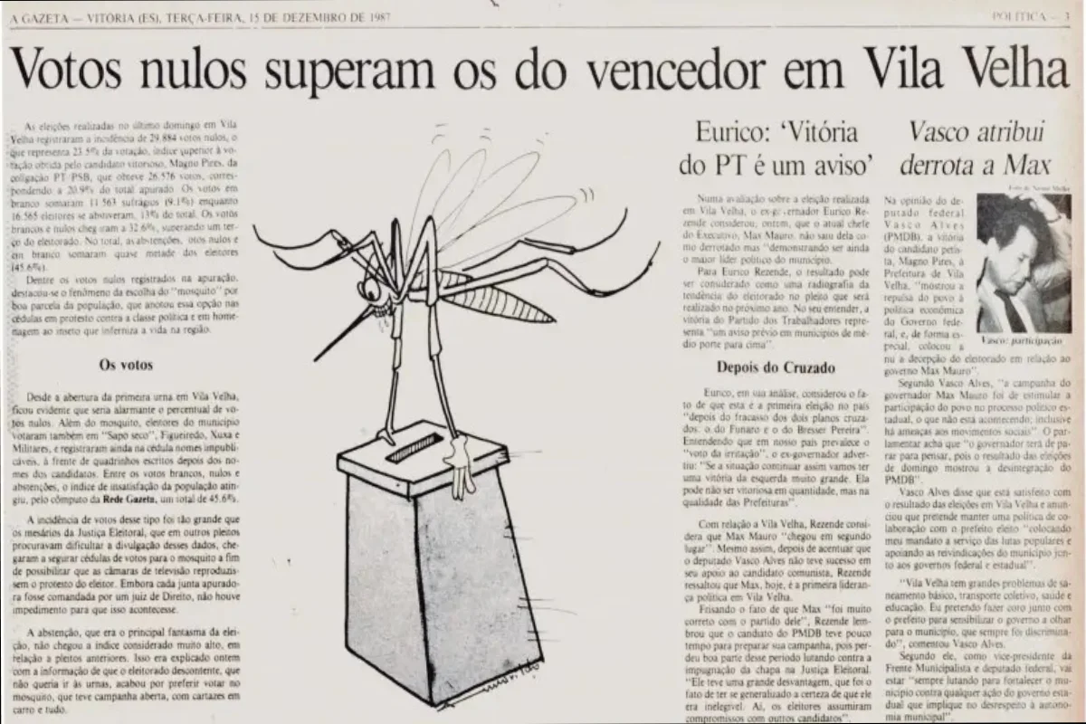 Mosquito "eleito" como prefeoto foi noticiado pelo A Gazeta Mosquito "eleito" como prefeoto foi noticiado pelo A Gazeta