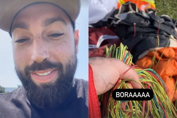 Momentos antes da colisão entre dois paragliders no ar, o tatuador que morreu publicou vídeos nas redes sociais. Outro homem ficou ferido - Metrópoles