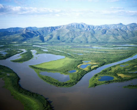 vista aérea da planície alagada no Mato Grosso
