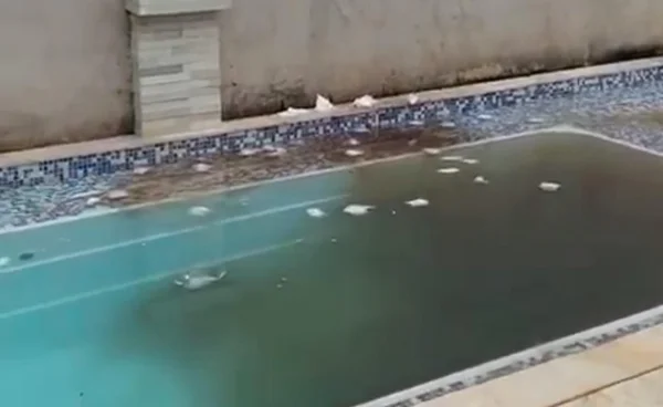 Piscina com objetos lançados por vizinha em Vicente Pires
