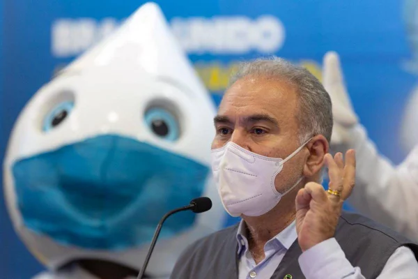 Ministro da Saúde, Marcelo Queiroga, me coletiva de imprensa de apresentação do cronograma de vacinação da Covid-19 para 2022