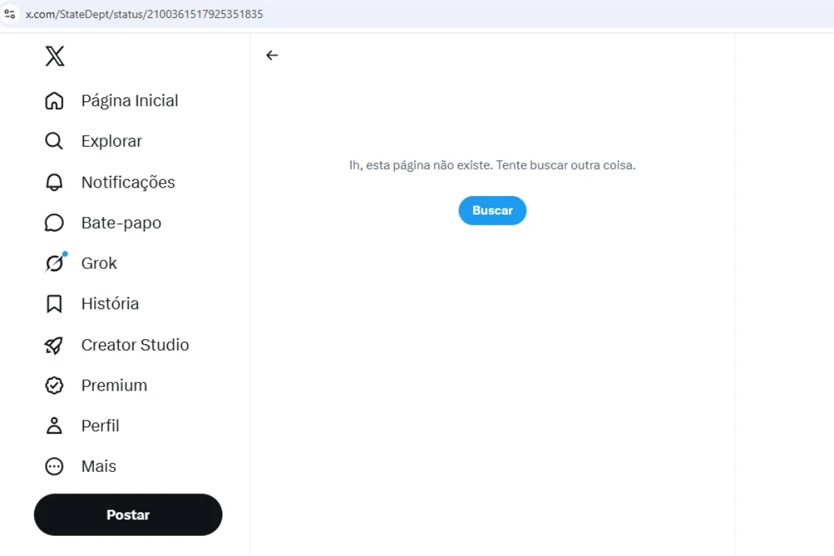 Post do Departamento de Estado americano foi apagado depois de cerca de meia hora Post do Departamento de Estado americano foi apagado depois de cerca de meia hora