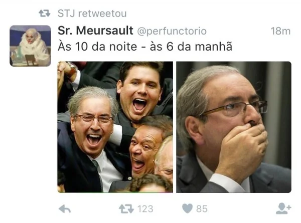 Sujou para o estagiário. STJ retweeta meme sobre operação na casa de Cunha
